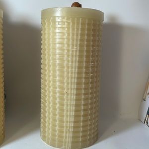 Pier 1 Crisp Bamboo scent candle pillar honeycomb 9 inches tall unlit 3.5 diamet